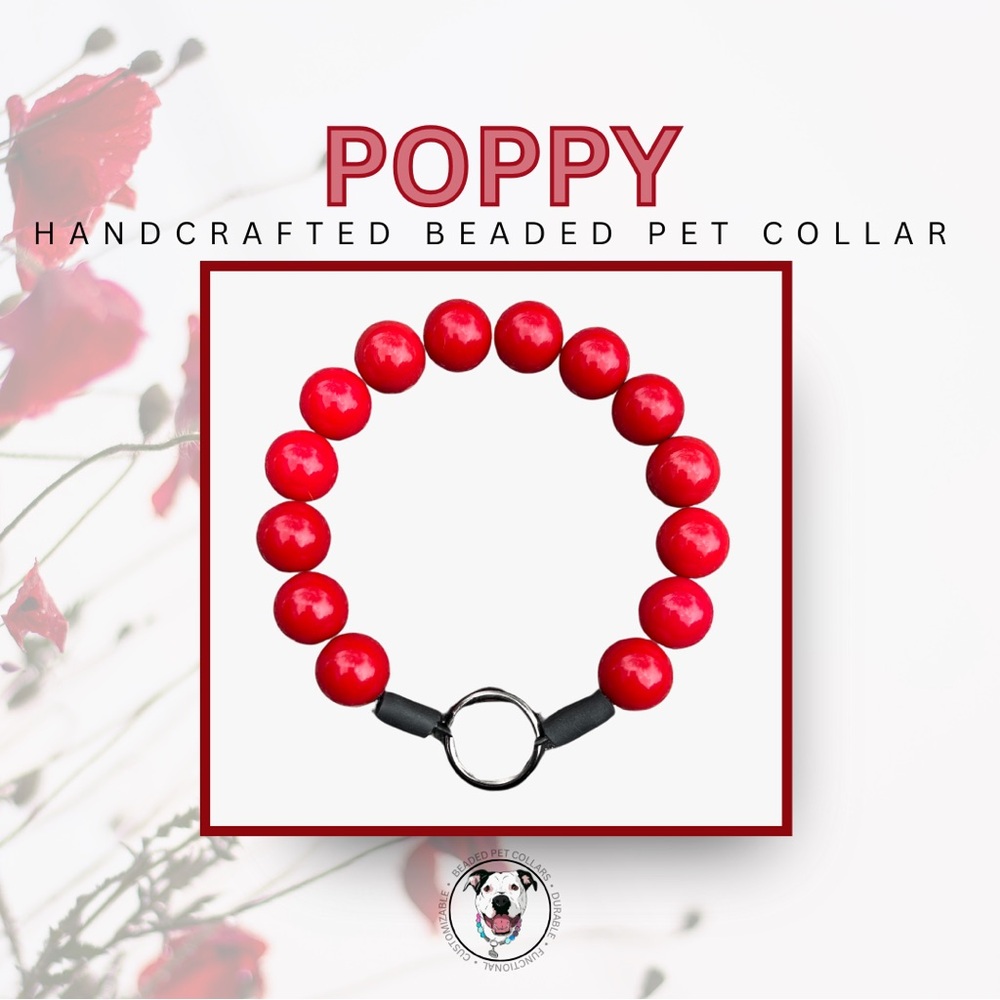Handcrafted Beaded Dog Collar - The Poppy - Candy Red Acrylic Beads